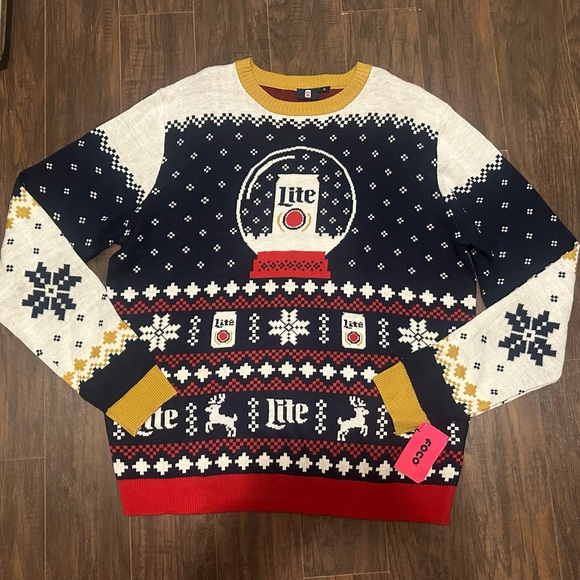 NWT Beer Miller Light Ugly Christmas  Sweater SIZE XL - Picture 1 of 4